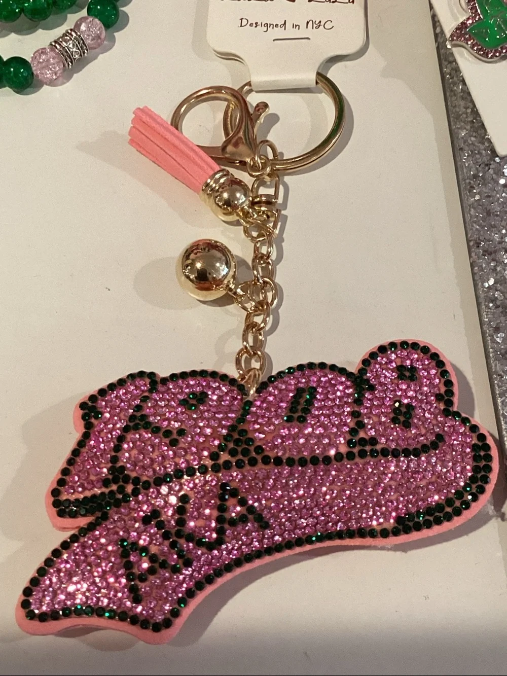 AKA 1908‎ Pink Beaded Tassel Keychain